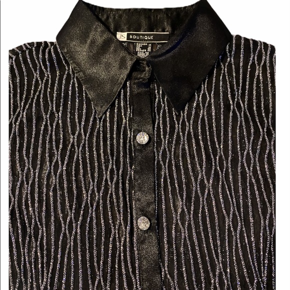 Woman Sparkly Black Long Sleeves See though Blouse - Picture 5 of 12